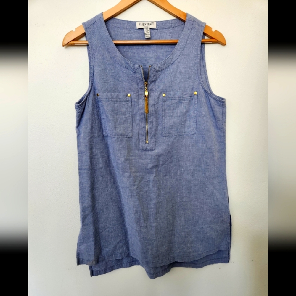 Ellen Tracey Linen And Cotton Sleeveless Top Size Medium